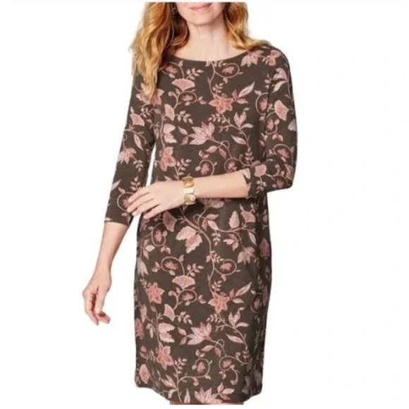 NWT J. JILL 3/4 SLEEVE FLORAL DRESS - Picture 1 of 4